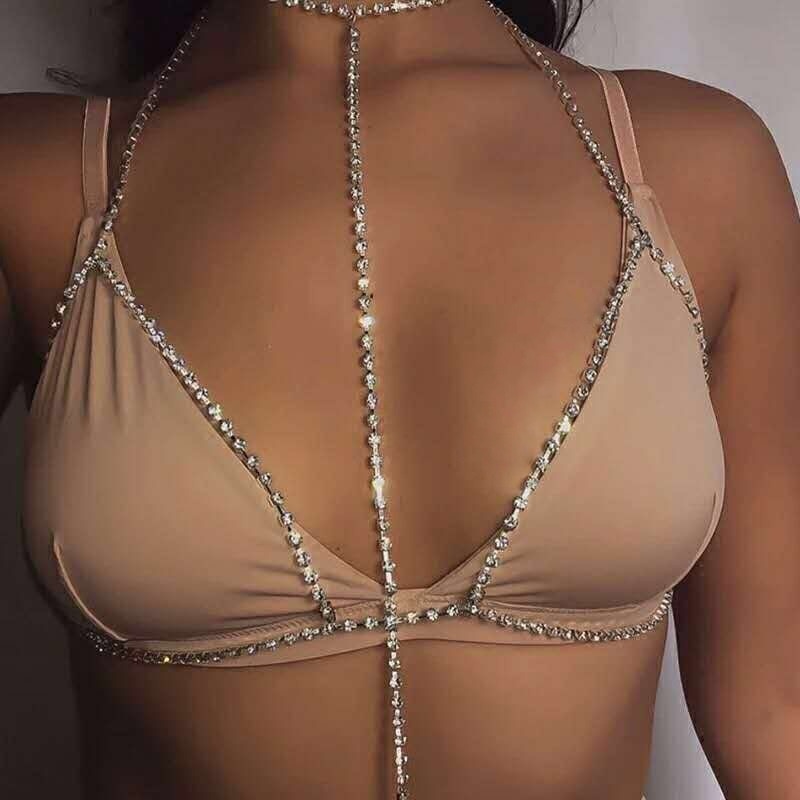 Sexy Women Shiny Crystal Rhinestone Bra Chest Body Chain Fashion Leg Chains Bikini Jewelry For Women Summer Beach Dress