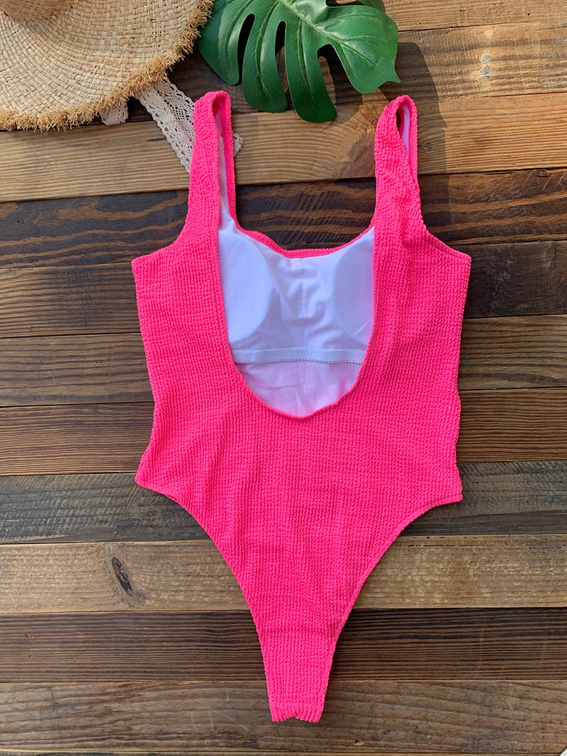 2022 New One Piece Swimsuit Women Solid Color Swimwear Push Up Sexy Monokini Bathing Suit Backless Cut Out Swim Bather Beachwear