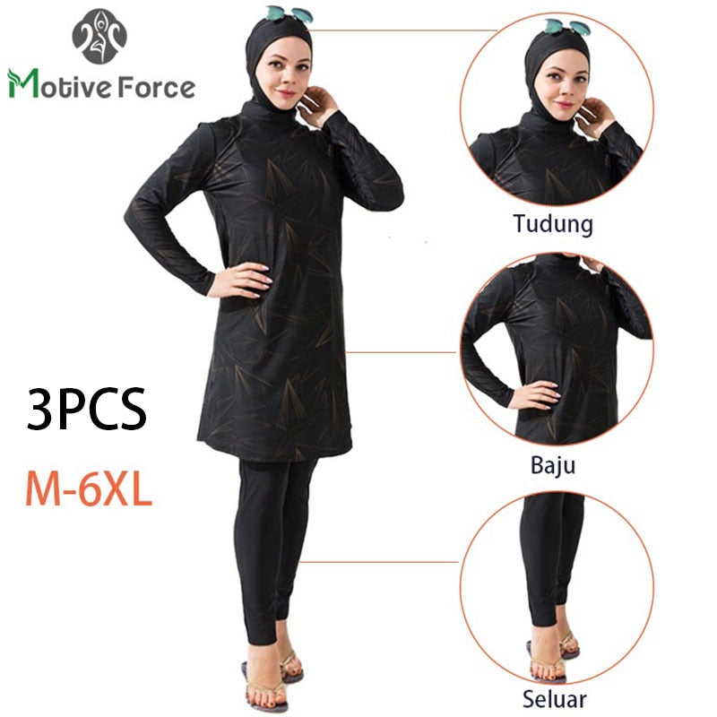 3PCS Muslim swimwear for women long sleeve swimsuit printing maillots de bains musulmans maillot femme musulman burkini modest