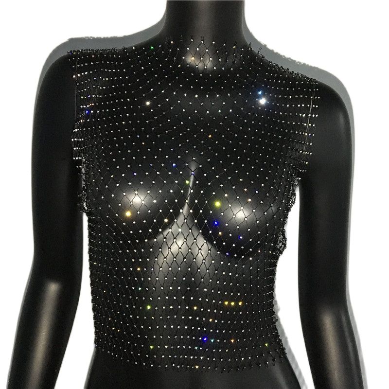 Rhinestone Mesh See-Through Crop Top