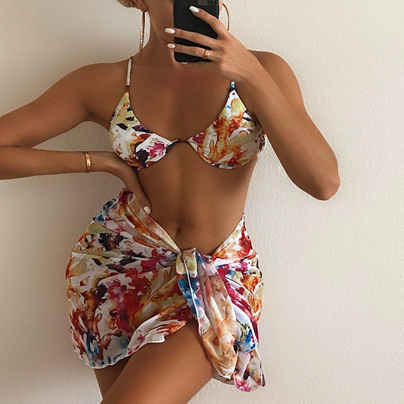 Brazilian Thong Bikini 2022 Women With Skirt Sexy Swimwear Female Padded Swimsuit Push Up Beachwear Bathing Suit Biquini Summer