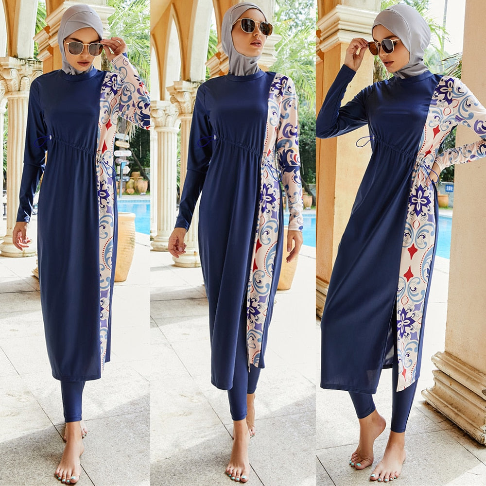 Islamic Swimwear Tunic Robe Print 3pcs Long Burkini Muslim Women Swimsuits For Women Swimming Bathing Surfing Wear Full Cover