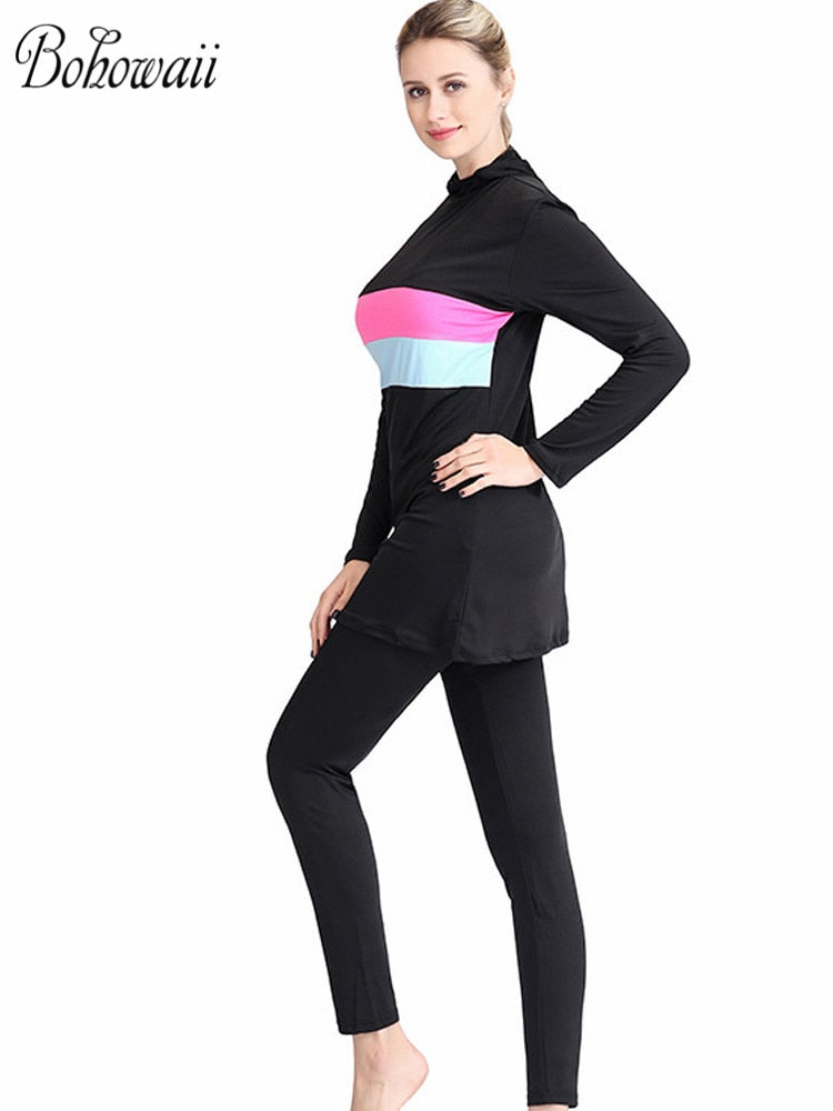 BOHOWAII Burkini Femme Musulmane Plus Size Swimwear Borkini Muslim Swimming Suit with Hijab Cap Modest Swimsuit for Women