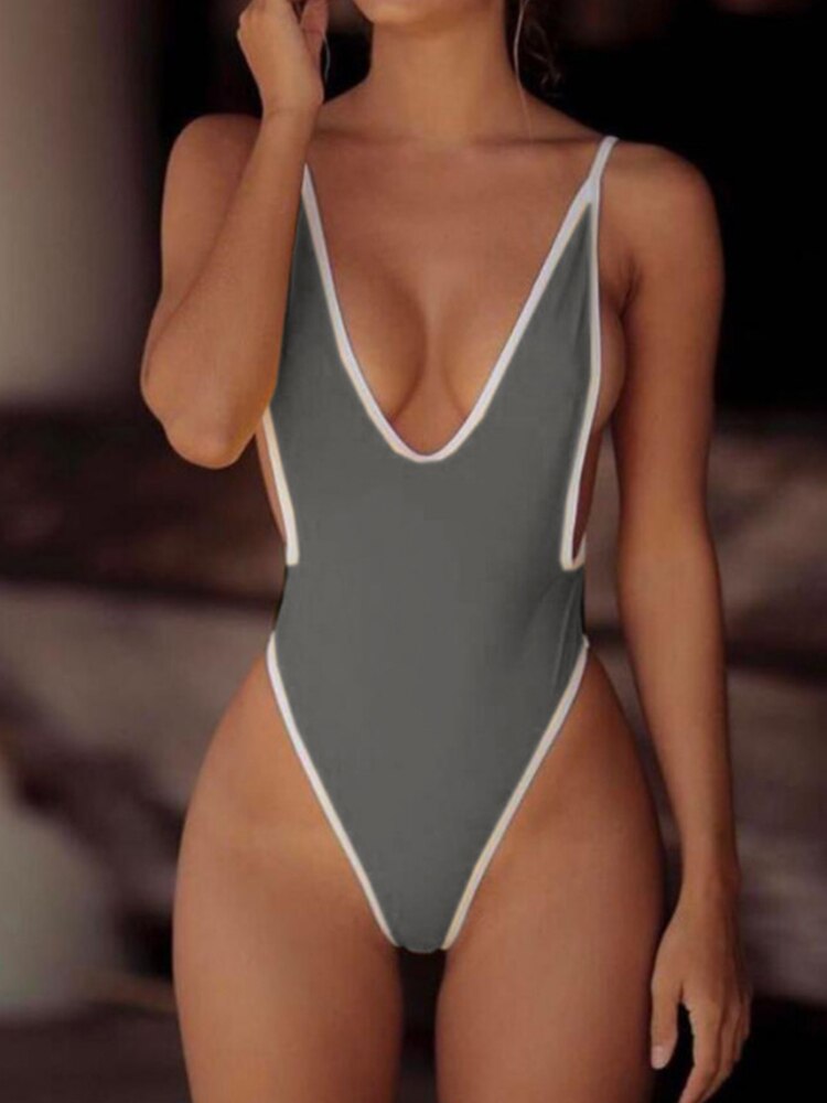 2022 Women Sexy Solid Color One Piece Bikini Cross Backless Bodysuit Brazil Swimwear New Fashion Push Up Beachwear Bathing Suit