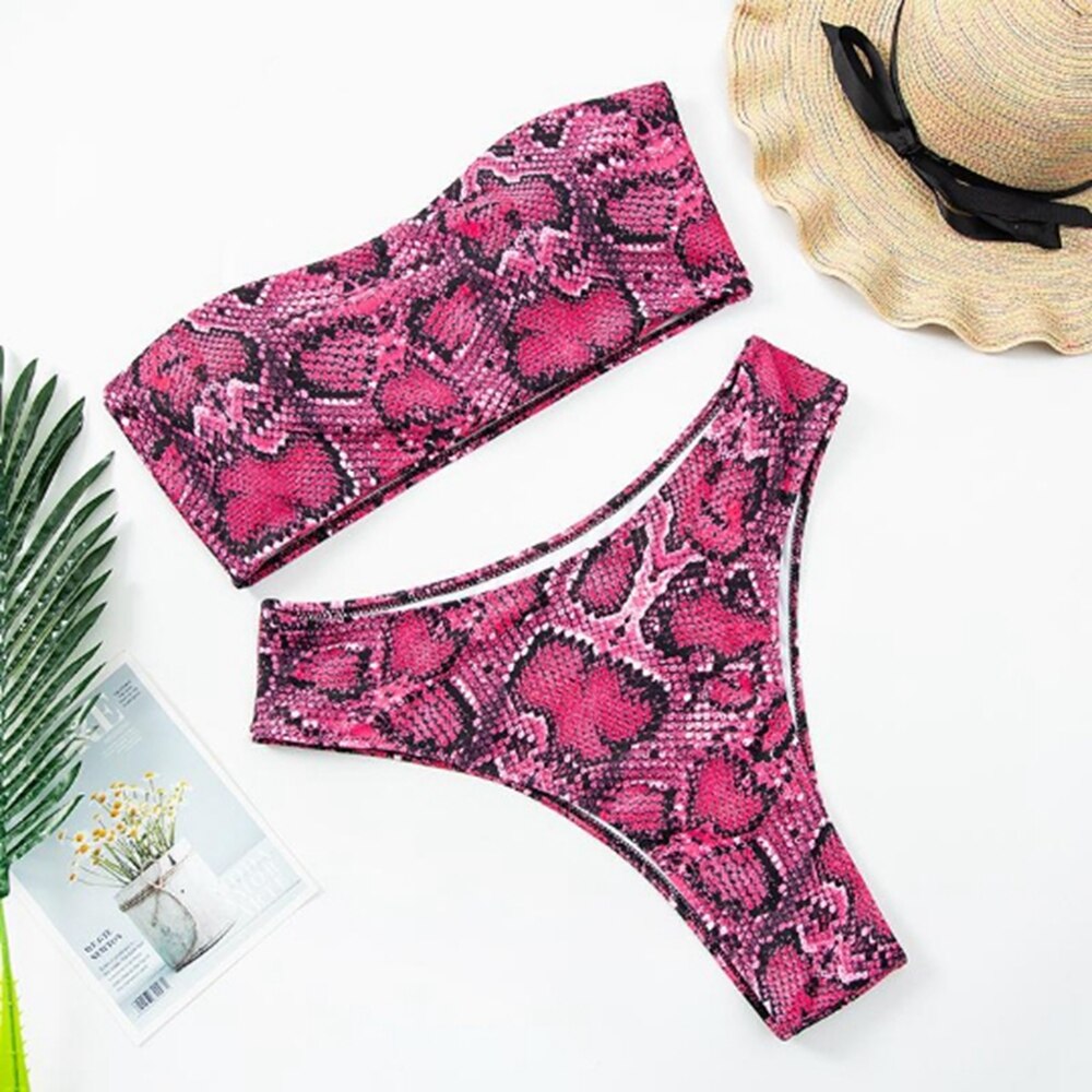 Snake Print Bikini Plus Size Bandeau Bikini Tube Top Swimsuit Women Large Sizes Swimwear Vintage Swimming Suit 2022 Sexy Bikini