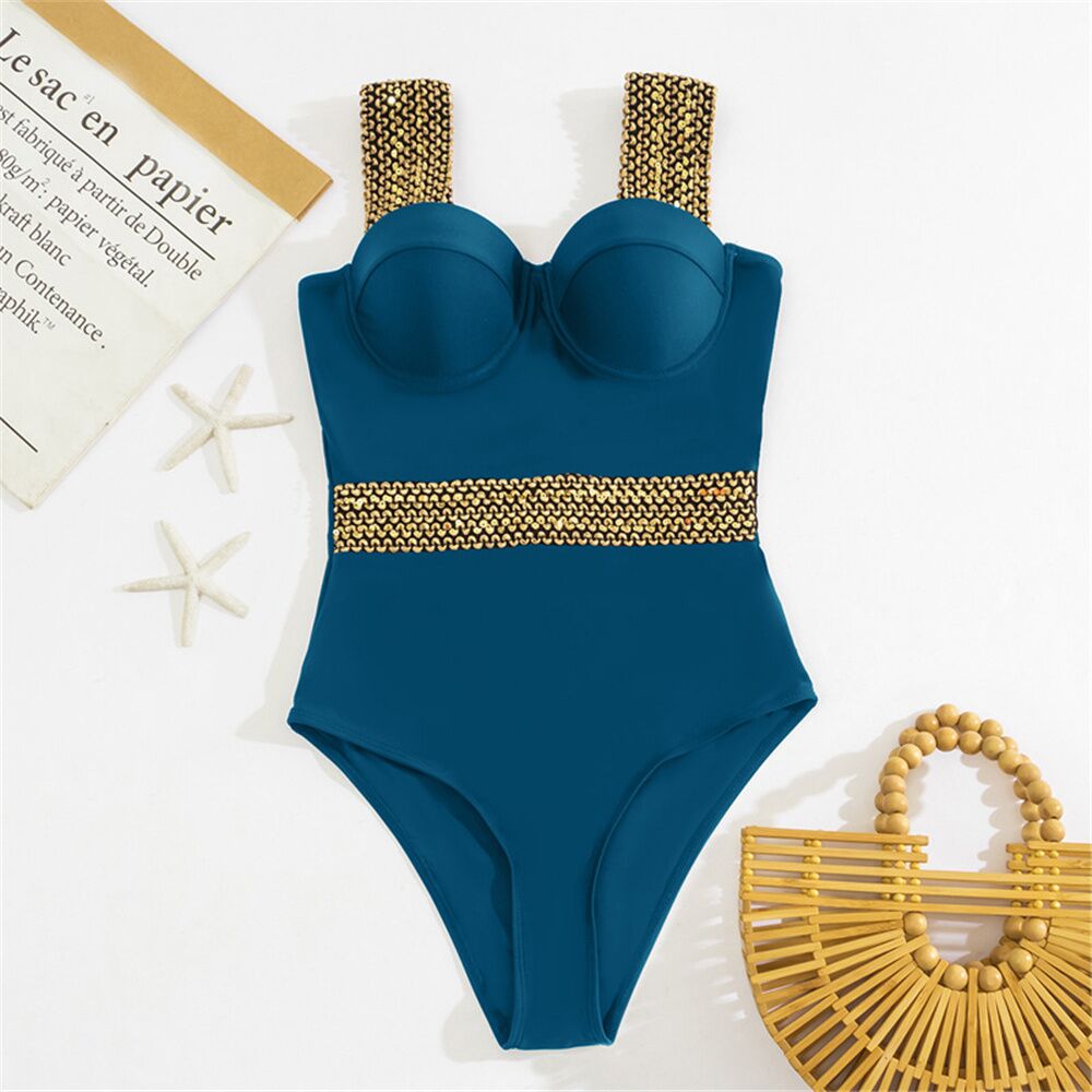 Sexy Push Up One Piece Swimsuit Women 2023 New Stitch Detail Swimwear Monokini Bodysuit Female Beachwear Swimming Bathing Suit