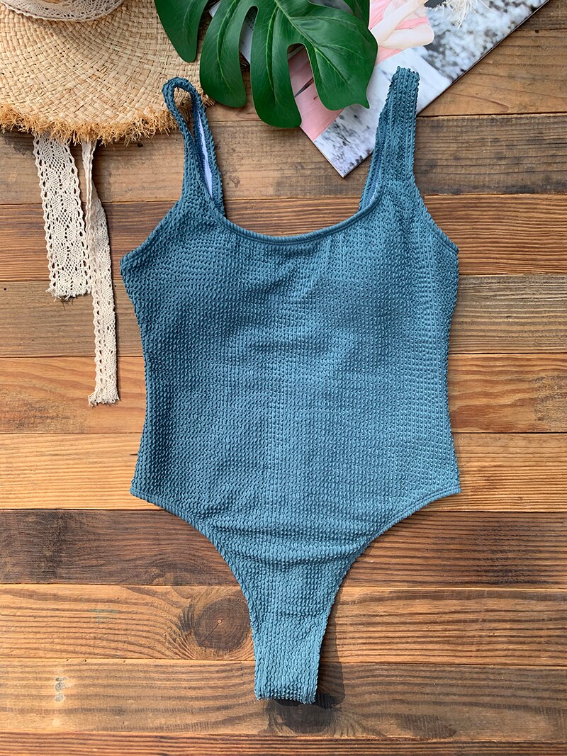 One Piece Swimsuit for Women 2023 New Ribbed Monokini Swimwear Solid Neon Green Bathing Suit Beach Outfits Women's Swim Wear