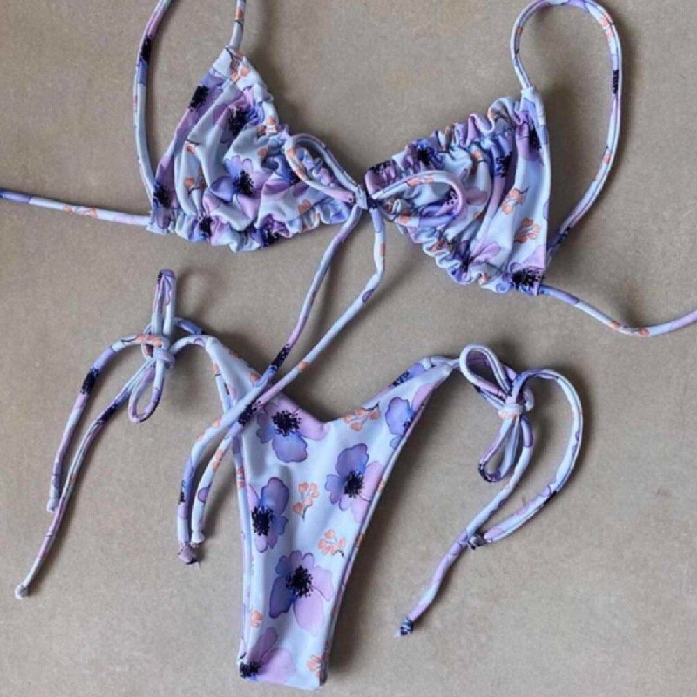 Low Waist Triangle Print Bikini Set