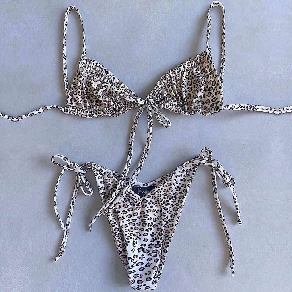 Low Waist Triangle Print Bikini Set