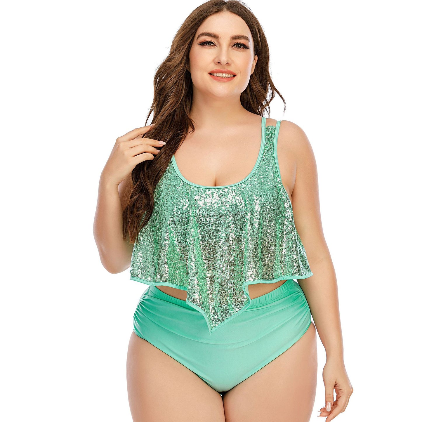 2021 Summer Plus Size Two Pieces Women's Bikinis Set Cactus/Letter Printed Ruffle Big Swimsuit Large Female Swimming Suits 5XL