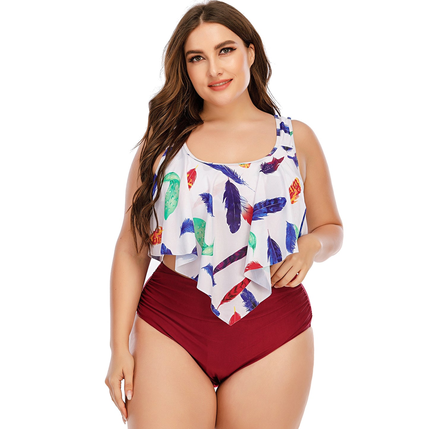 2021 Summer Plus Size Two Pieces Women's Bikinis Set Cactus/Letter Printed Ruffle Big Swimsuit Large Female Swimming Suits 5XL