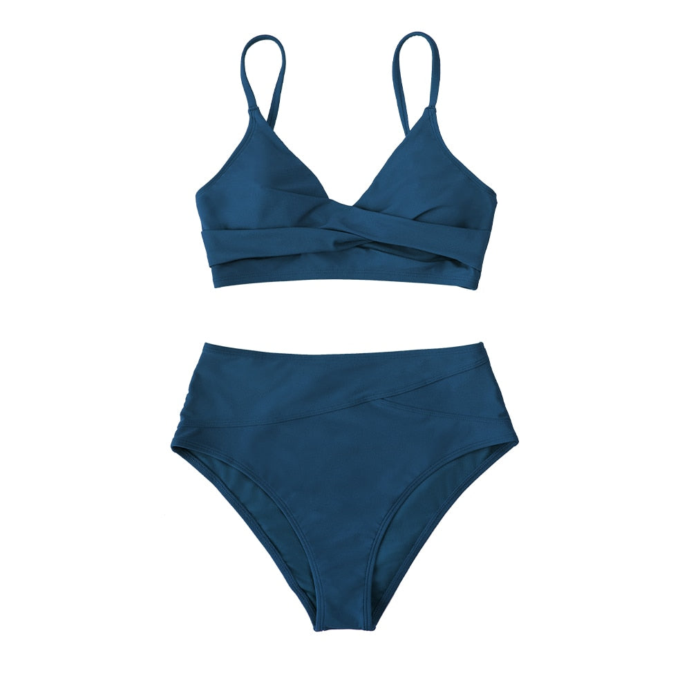 Black Twist High Waist V-Neck Bikini Set