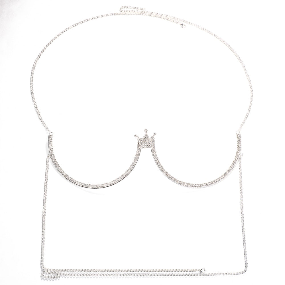 Crystal Heart Chest Bra Body Chain Necklace