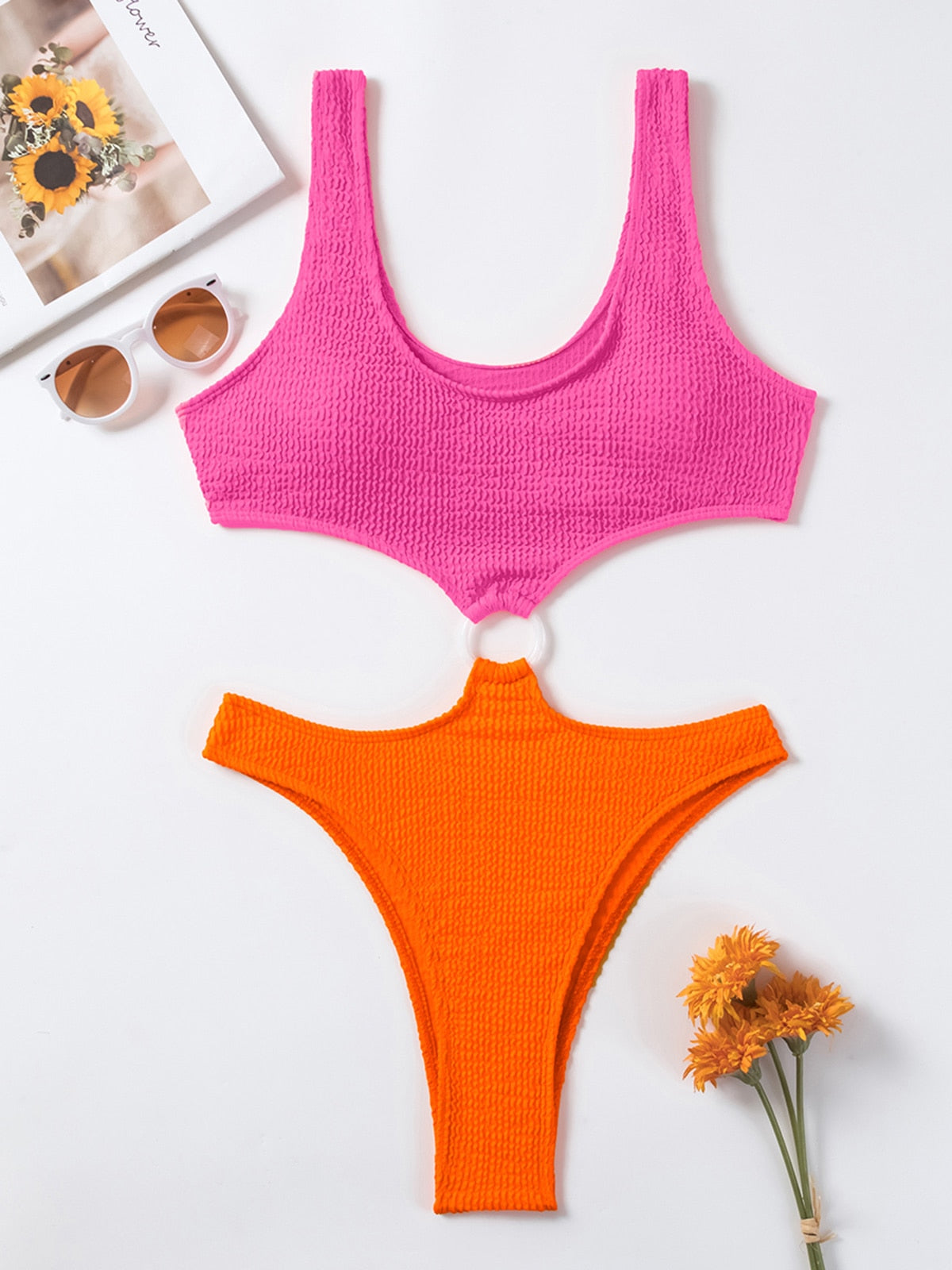 Sexy Women One Piece Swimsuit 2022 Textured Female Swimwear High Waist Monokini Push Up Swimming Suits Beachwear Beach Bodysuit