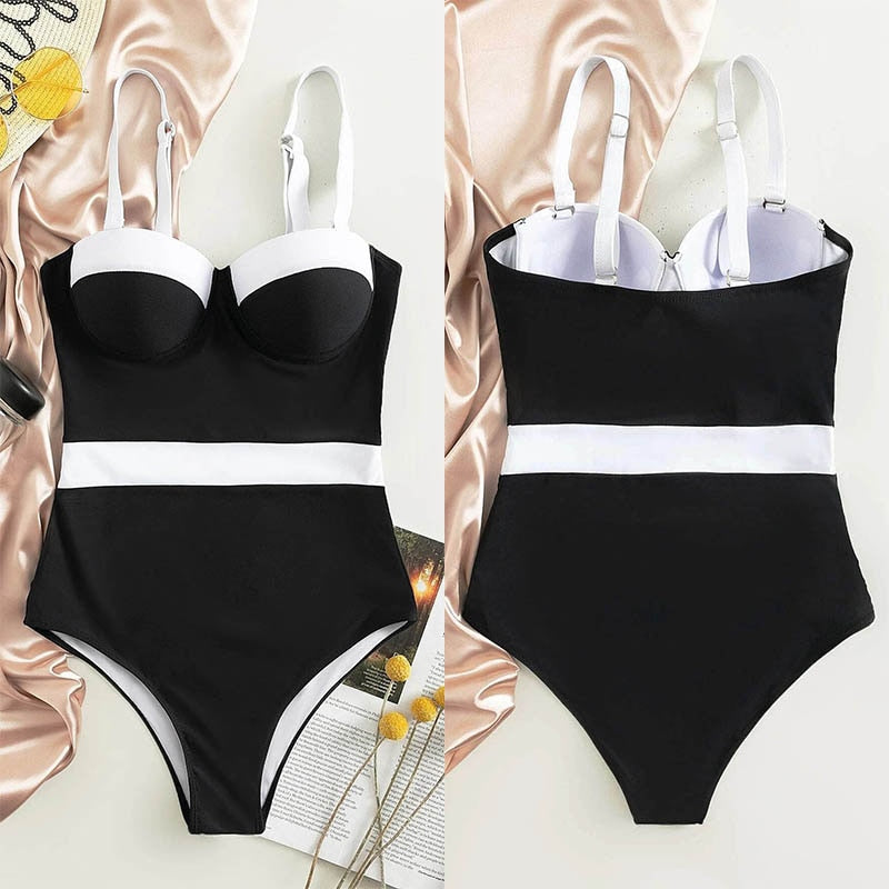 Riseado Sexy Push Up One Piece Swimsuit Colorblock Swimwear Women 2023 Underwire Bodysuit Bathing Suit Swimming Suit For Women