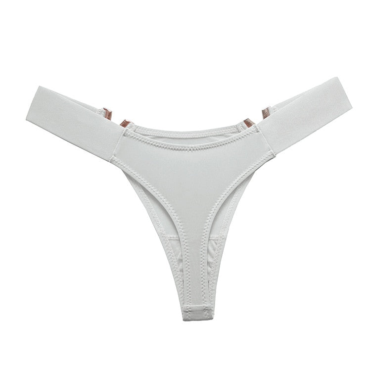 Metal Decor V-Shape High Fork Thong Briefs