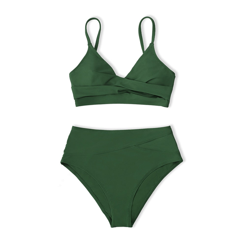 Black Twist High Waist V-Neck Bikini Set