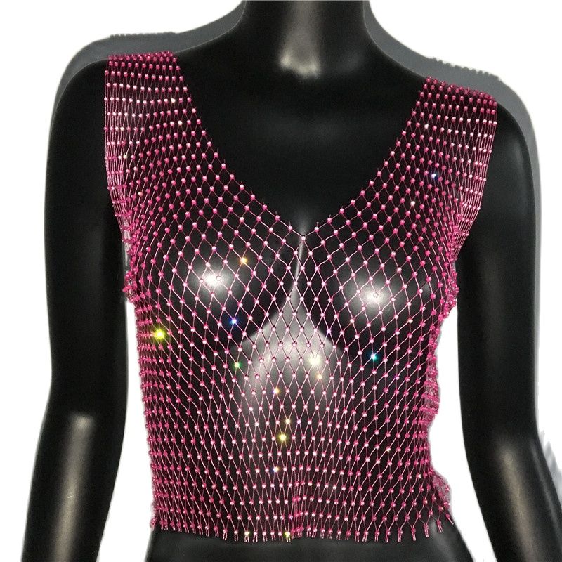 Rhinestone Mesh See-Through Crop Top