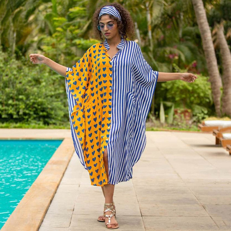 Women Plus Size Caftan Swimsuit Cover Ups for Swimwear Kaftan Beach Maxi Dress Ropa Mujer Vestido Playa