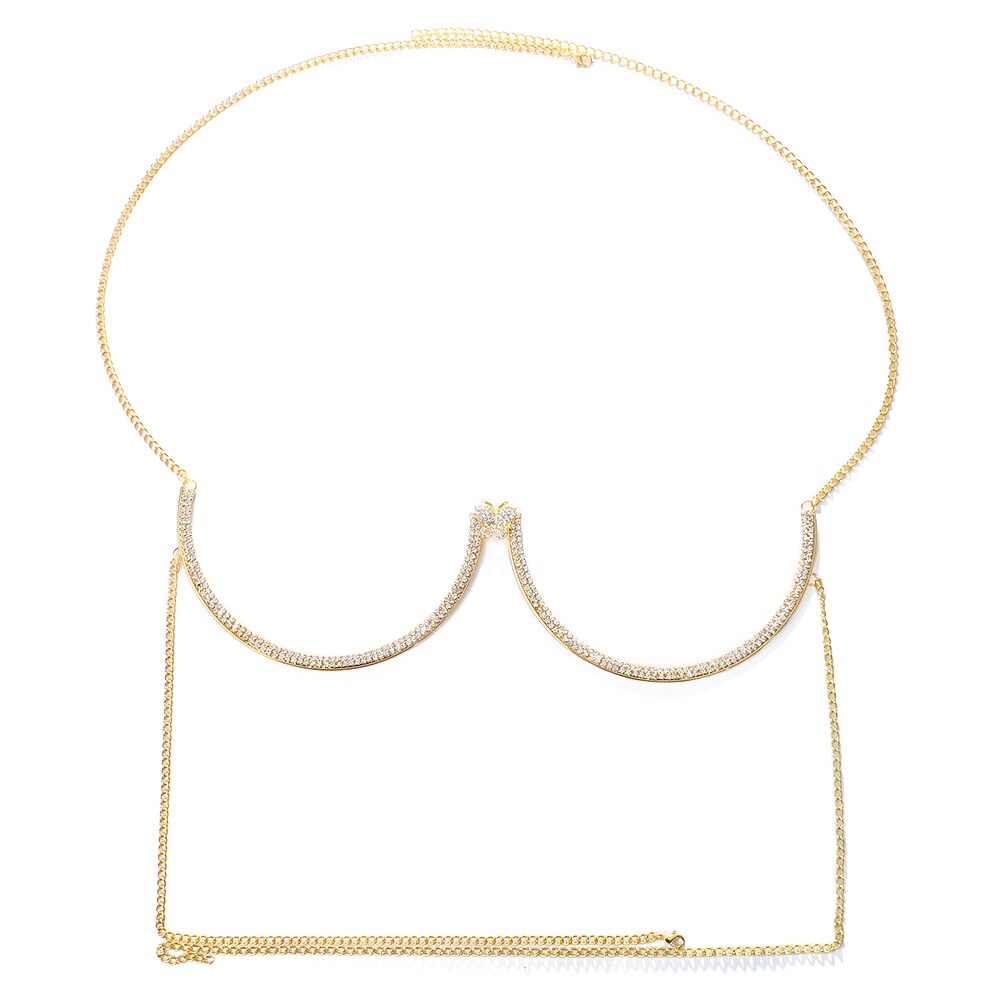 Crystal Heart Chest Bra Body Chain Necklace