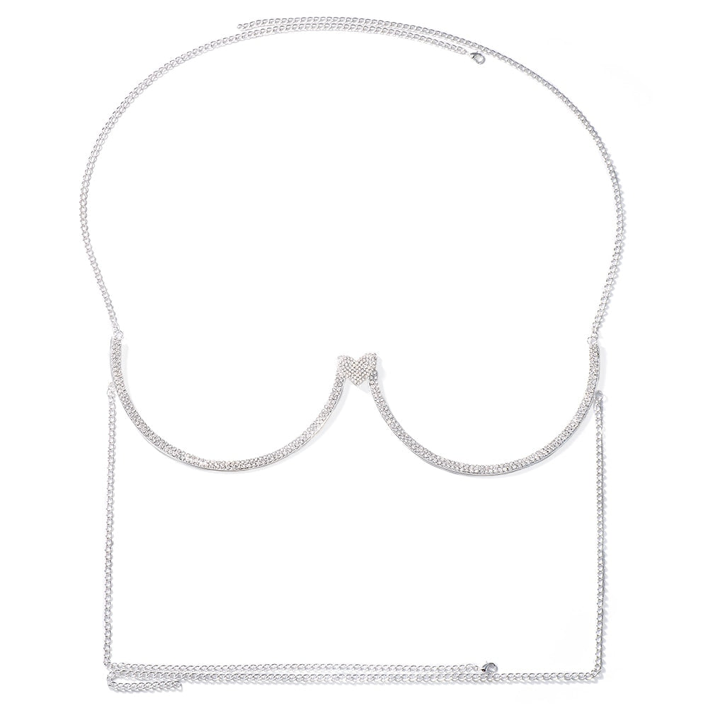 Crystal Heart Chest Bra Body Chain Necklace