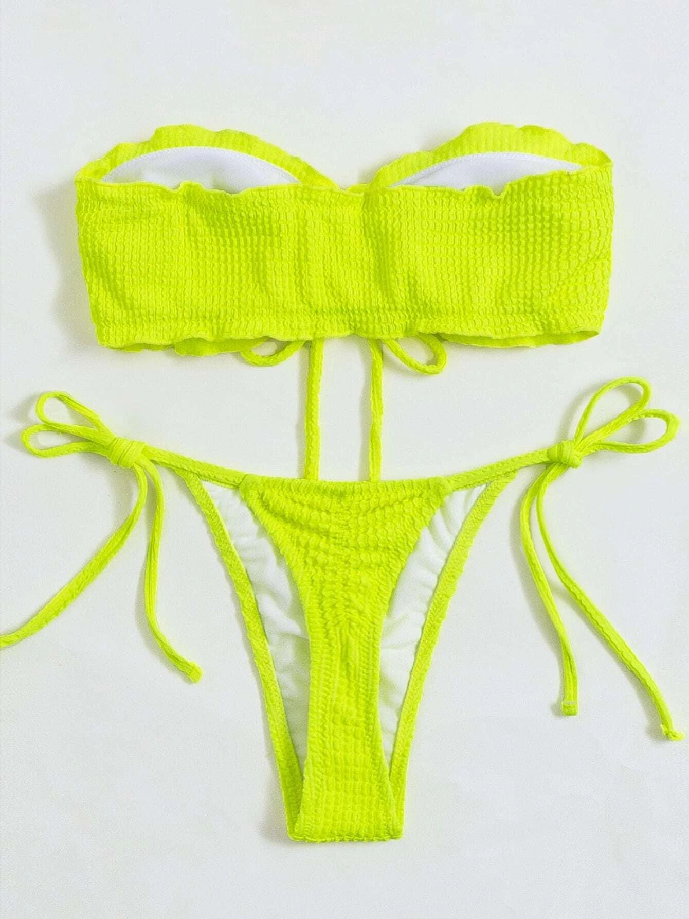 Tie Front Bandeau Thong Bikinis 2022 Women Two Piece Swimwear Sexy Swimsuit Female Bikini Set Summer Beach Bathing Suit