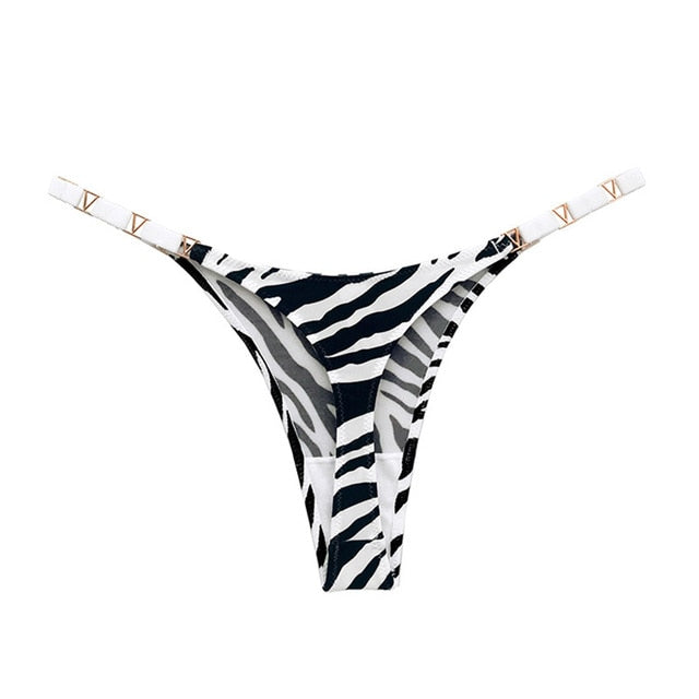 Sexy Thong Women Underwear Briefs Seamless Panties Zebra Flower Low Rise Luxury Metal Buckle G String Bikini Girls Female Panty