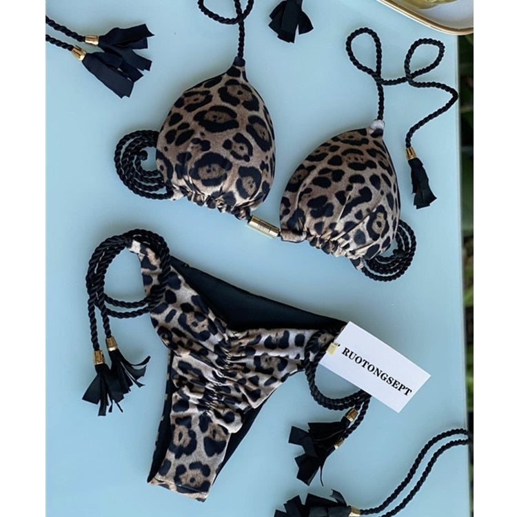 Blue Triangle Bandage Thong Bikini Set