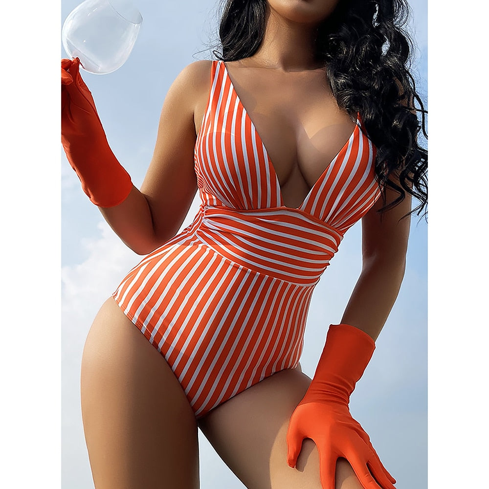 Sexy Striped Swimwear Woman 2022 New One Piece Swimsuit Female Bathing Suits Summer Swimming Suit for Women Beach Wear Monokini