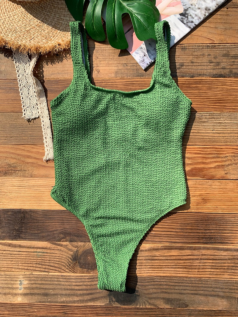 One Piece Swimsuit for Women 2023 New Ribbed Monokini Swimwear Solid Neon Green Bathing Suit Beach Outfits Women's Swim Wear