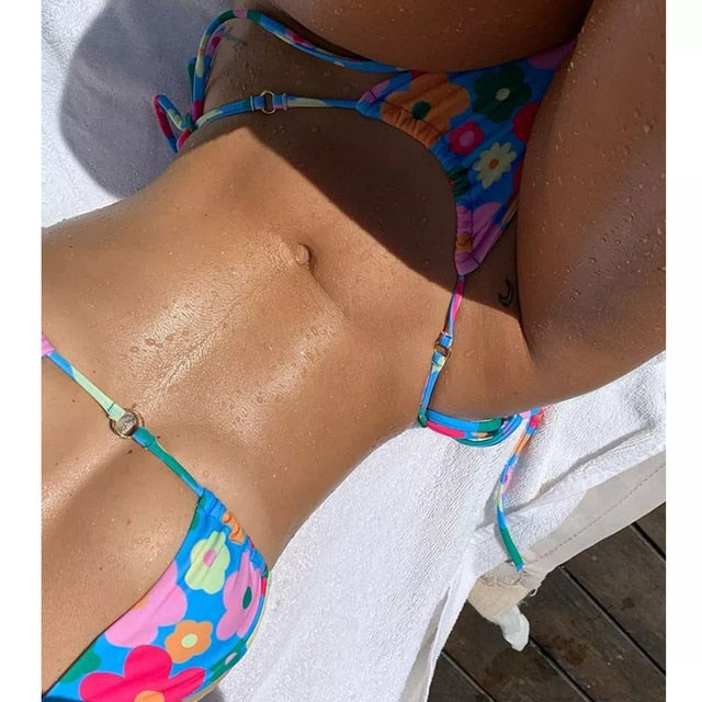 Floral Print String Bikini Set