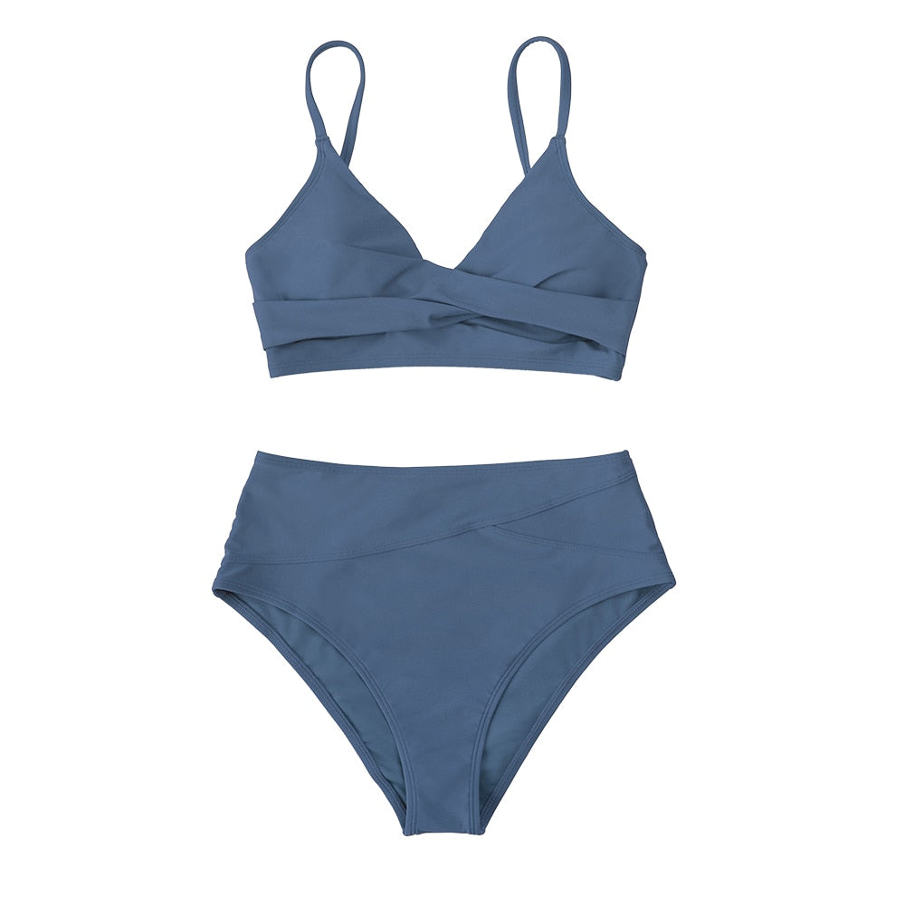 Black Twist High Waist V-Neck Bikini Set