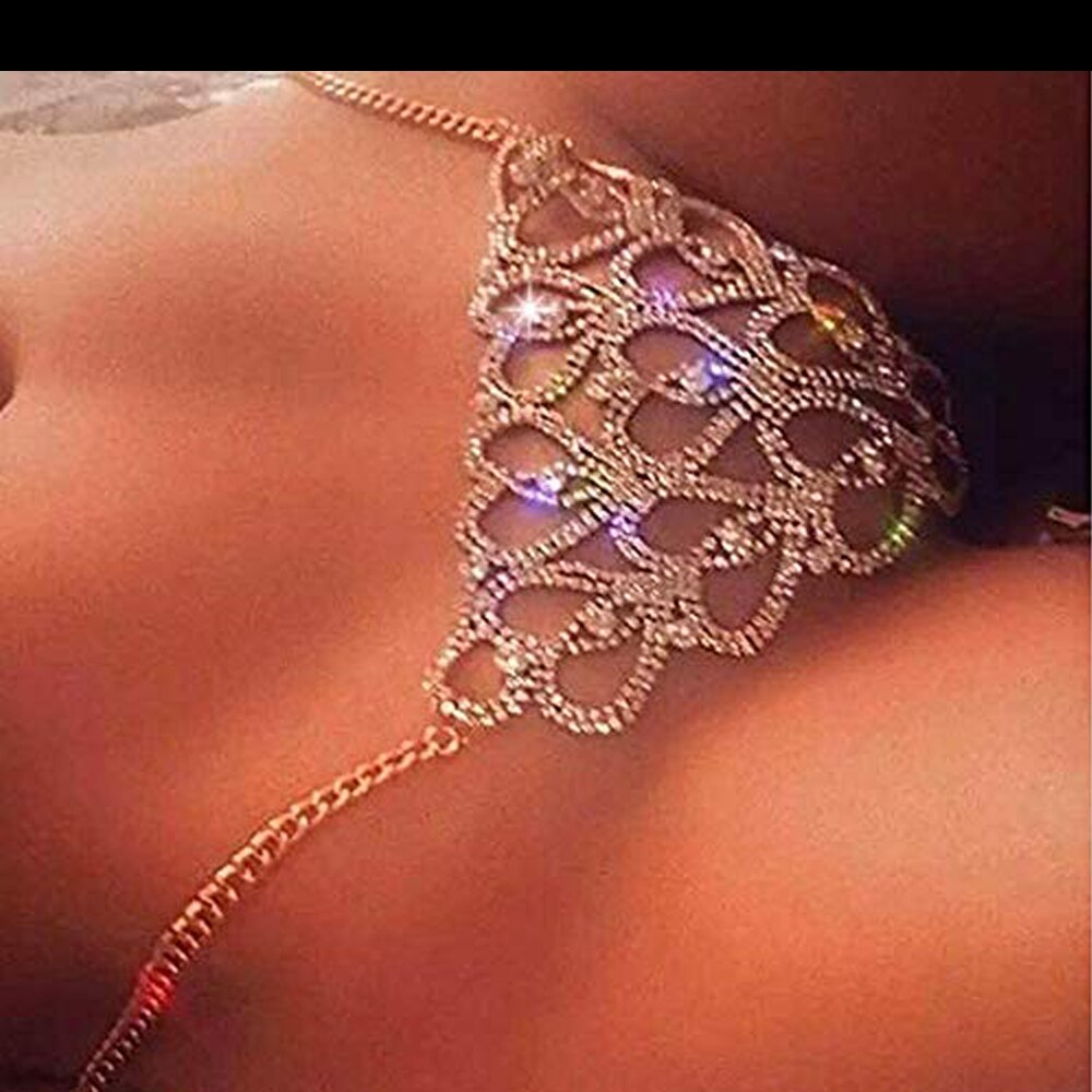 2021 Sexy Rhinestone Chain Thong Panties Bikini Jewelry for Women Luxury Heart Lingerie Crystal Body Chain Thong Jewelry Harness