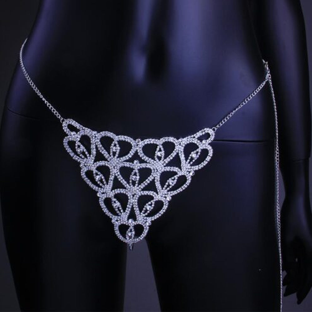 2021 Sexy Rhinestone Chain Thong Panties Bikini Jewelry for Women Luxury Heart Lingerie Crystal Body Chain Thong Jewelry Harness