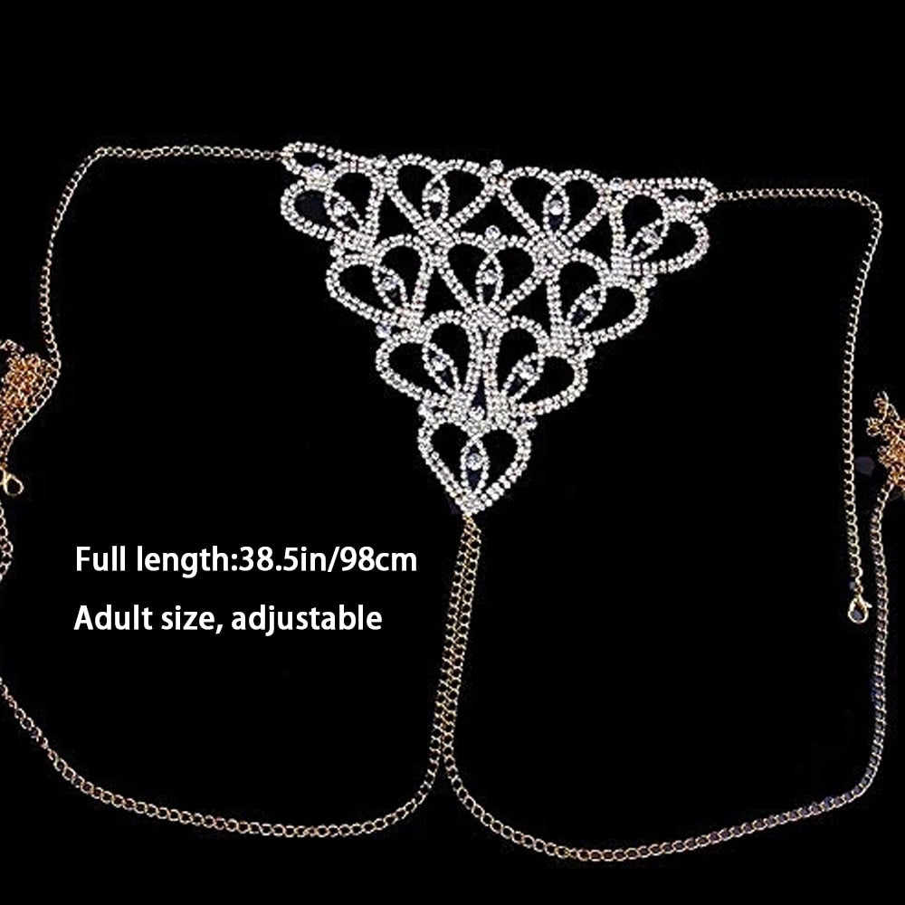 2021 Sexy Rhinestone Chain Thong Panties Bikini Jewelry for Women Luxury Heart Lingerie Crystal Body Chain Thong Jewelry Harness