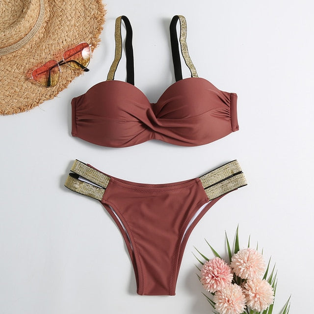 Vintage Retro Patchwork Micro Thong Bikini