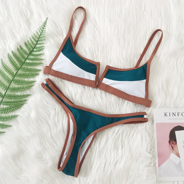 Vintage Retro Patchwork Micro Thong Bikini