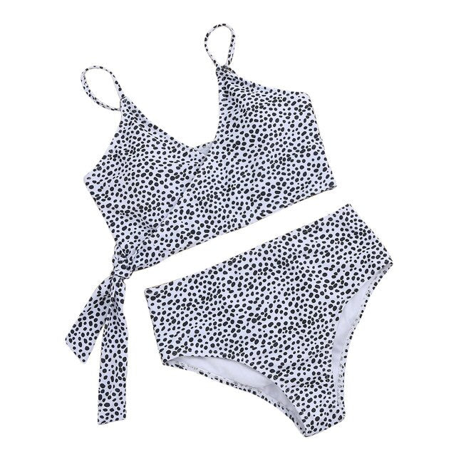 Women's Bikini Set Sexy Cross Bandage Dot Print Bra and Panty Swimsuit Two-piece Suit for Vacation Swimming Beach