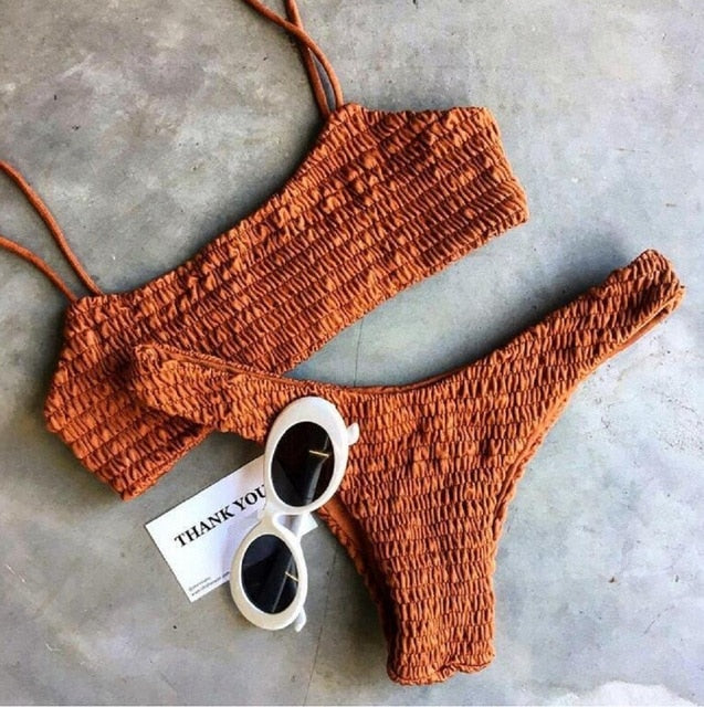 Yellow Ruffle Crochet Triangle Bikini Set