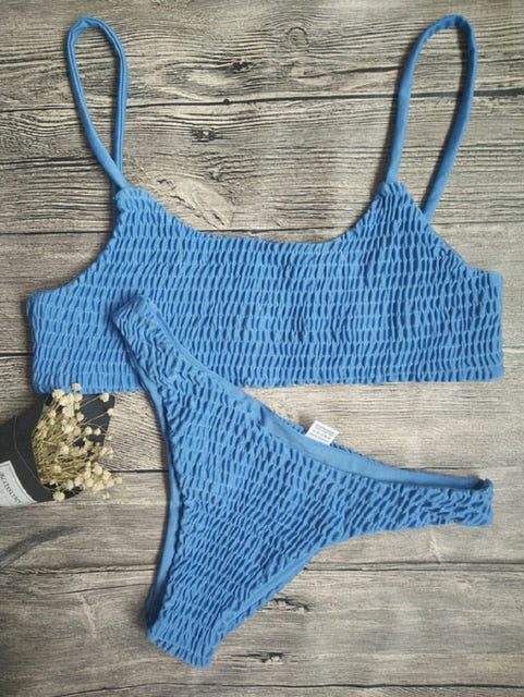 Yellow Ruffle Crochet Triangle Bikini Set